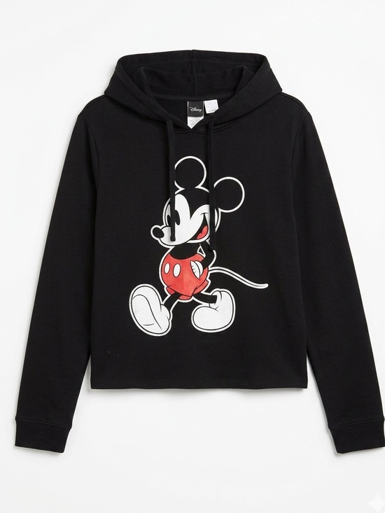 Disney Tops - Disney Mickey Mouse Cropped Hoodie Large Black Graphic Pullover Sweatshirt
